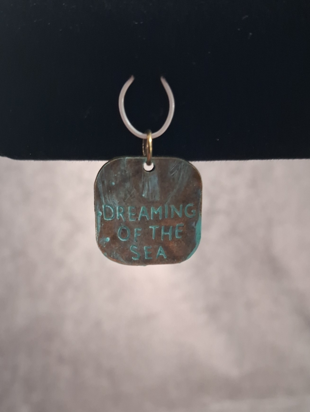 2/$5 Brass Tone Metal 19mm x 22mm Dreaming Of The Sea Pendant NEW Faux Patina